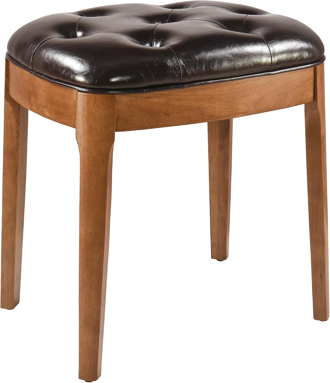 Vanity Stool with Padded Cushion, Vanity Bench with Wood Legs, Piano Bench Seat with with Solid Wood Legs, Backless Vanity Stool for Makeup Room, Bedroom, Dining Room and Study Room, Dark Brown
