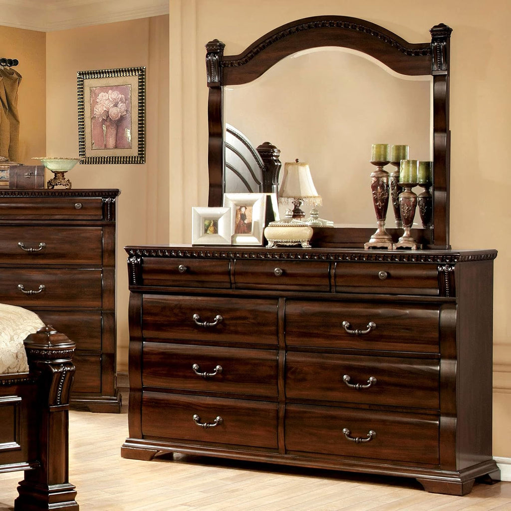MASARA Traditional 4-Piece Queen Bedroom Set, Cherry Wood, Decorative Posts, Felt-Lined Drawers