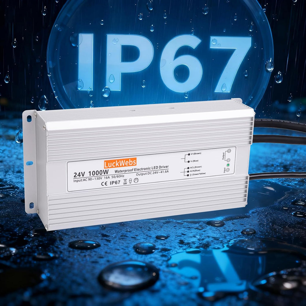 LED Driver 24V 1000W Waterproof Power Supply AC90-130V to DC24V41.6A Switching Power Supply IP67 Converter Suitable for Outdoor LED Lighting and Any 24V DC Equipment