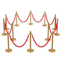 12Pcs Stanchions and Velvet Ropes with 15ft Red Carpet,Complete Crowd Control Barriers Set with 10 Red Velvet Ropes & Stainless Steel Posts for Party, Wedding, Event Supplies,Gold