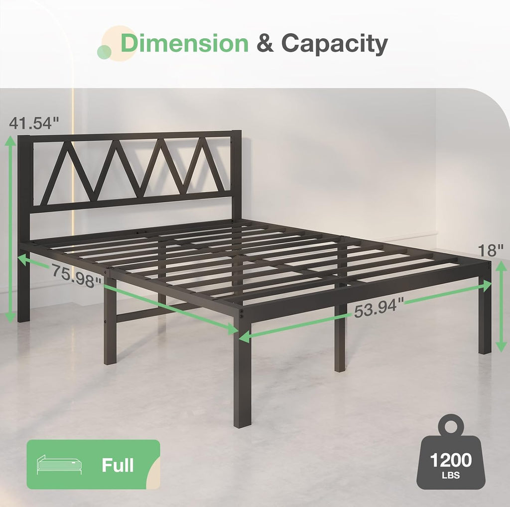 Novilla 18 Inch Full Size Bed Frame with Headboard, Metal Platform Bed Frame, Full Bed Frame No Box Spring Needed, Easy Assembly, Black