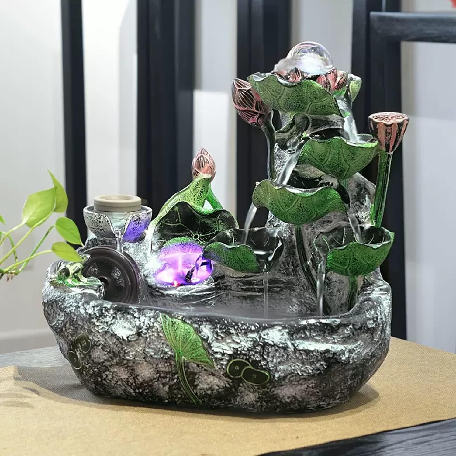 Desktop Fountain Indoor Fountain Tabletop Waterfall Fountains Relaxation Water Feature Feng Shui Zen Meditation Desktop with Rotatable Ball and Pump for Home Office Spaces Decor(Medium)