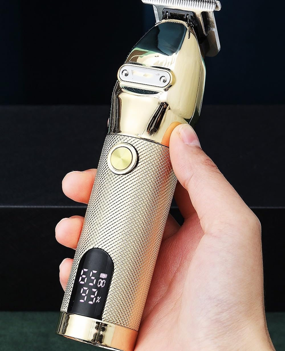 Professional Hair Clippers for Men, Electric Hair Clipper Personal Care High Power Shaver LCD USB Rechargeable Metal Barber Supplie Trimmer for Men, Gold