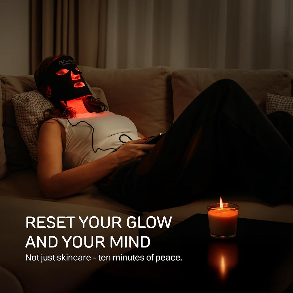 Numiere Time Keeper LED Face Mask – Lightweight, Flexible, and Multi-Wavelength Red, Blue, & Infrared (NIR) LED Contour Technology Wearable Facial Beauty Device for Personal Use and Skincare Routines