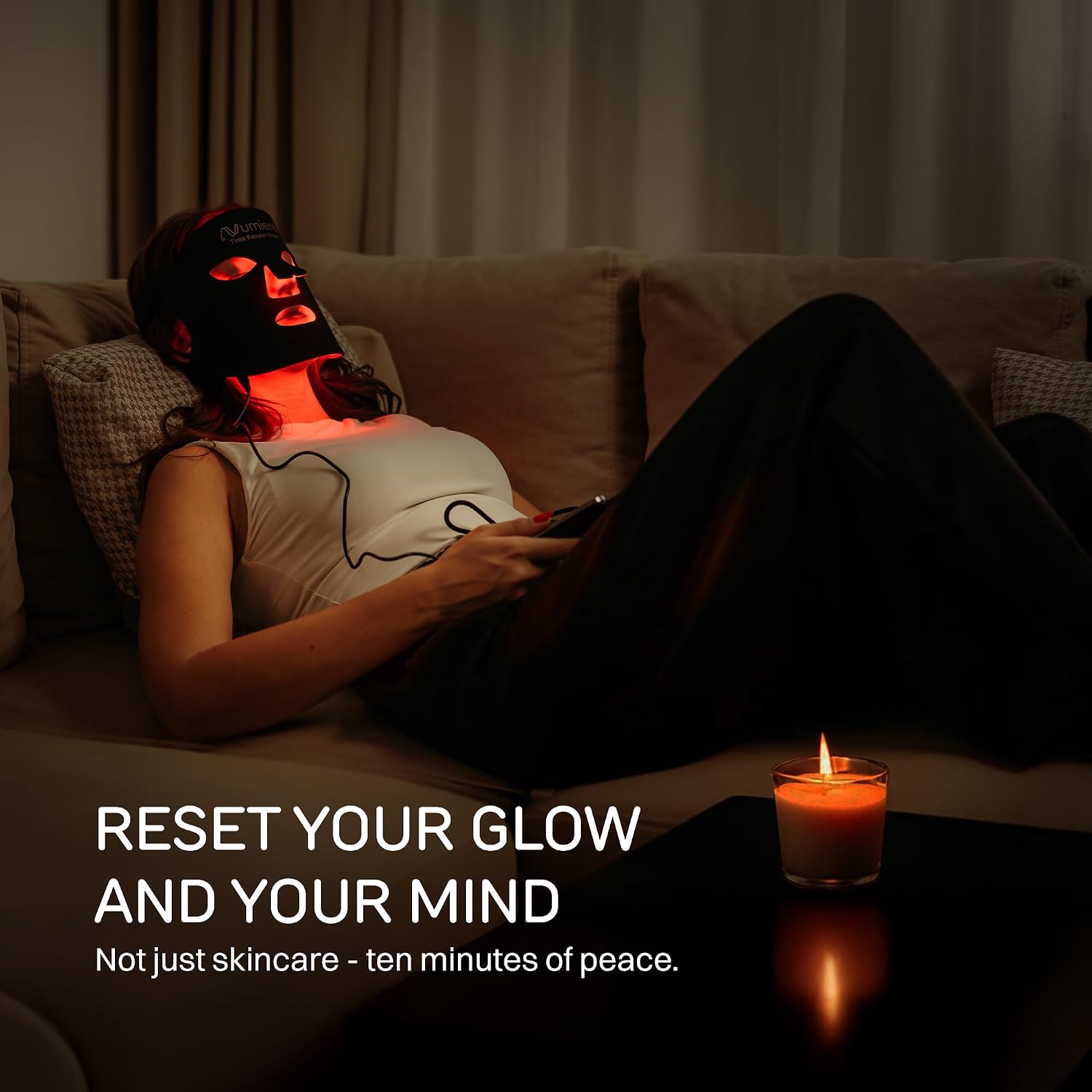 Numiere Time Keeper LED Face Mask – Lightweight, Flexible, and Multi-Wavelength Red, Blue, & Infrared (NIR) LED Contour Technology Wearable Facial Beauty Device for Personal Use and Skincare Routines
