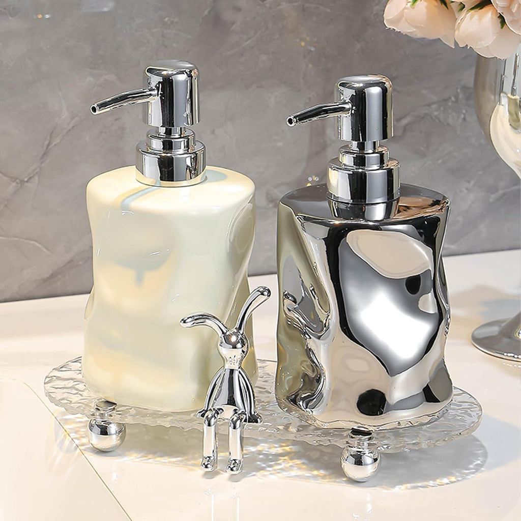 Push Type Foam Dispenser with Acrylic Frame,Hand Pump Dispenser Foaming Soap Dispenser Ceramic Dish Liquid Dispenser for Kitchen Bathroom Hand Wash Bottle