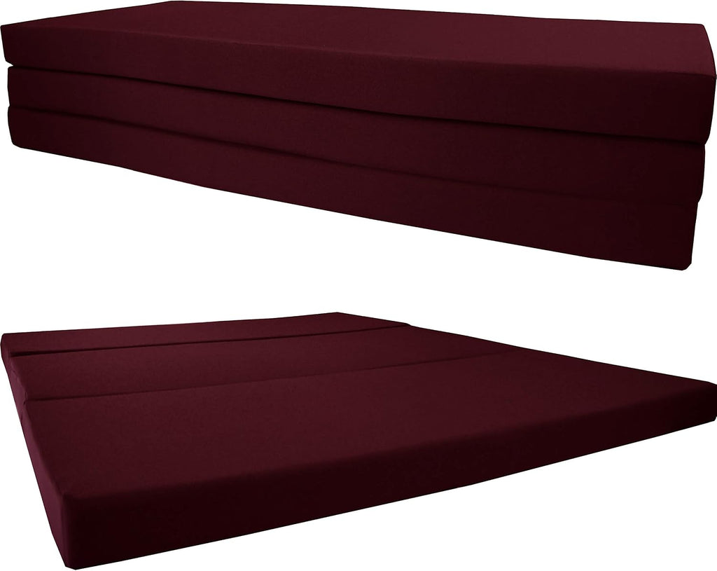 D&D Futon Furniture Portable Trifold Mattress, Foldable Foam Mattresses Small Space Saving Guest, Floor Fold Out Bed Ottoman, 4 inch Folding Cushion Pad Camping RV (Queen Size 4x60x80, Burgundy)