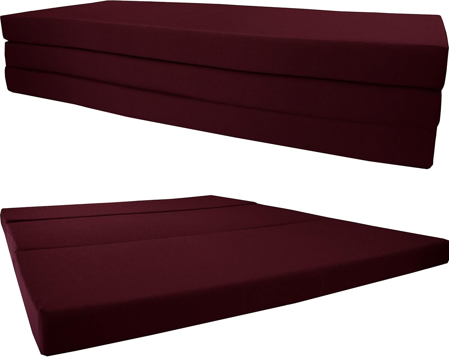 D&D Futon Furniture Portable Trifold Mattress, Foldable Foam Mattresses Small Space Saving Guest, Floor Fold Out Bed Ottoman, 4 inch Folding Cushion Pad Camping RV (Queen Size 4x60x80, Burgundy)