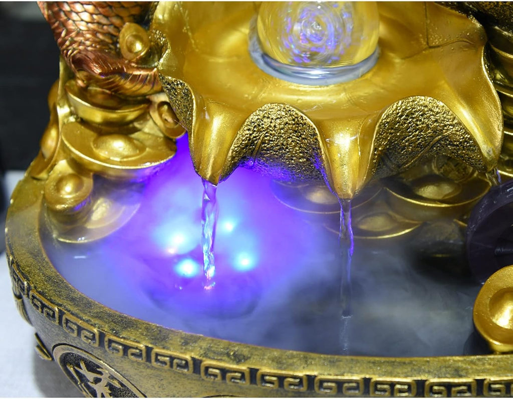 Tabletop Fountain Indoor Fountain Chinese Style Tabletop Waterfall Fountains Relaxation Water Feature Feng Shui Desktop for Home and Office Decor, Gold(Medium)