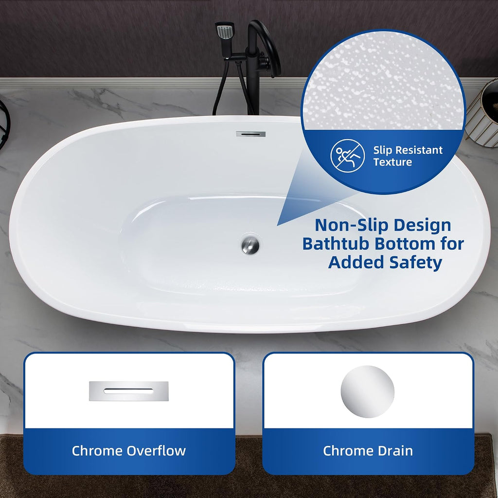 WOODBRIDGE 71' Acrylic Freestanding Bathtub Contemporary Soaking Tub, White Acrylic,Chrome Drain/Overflow