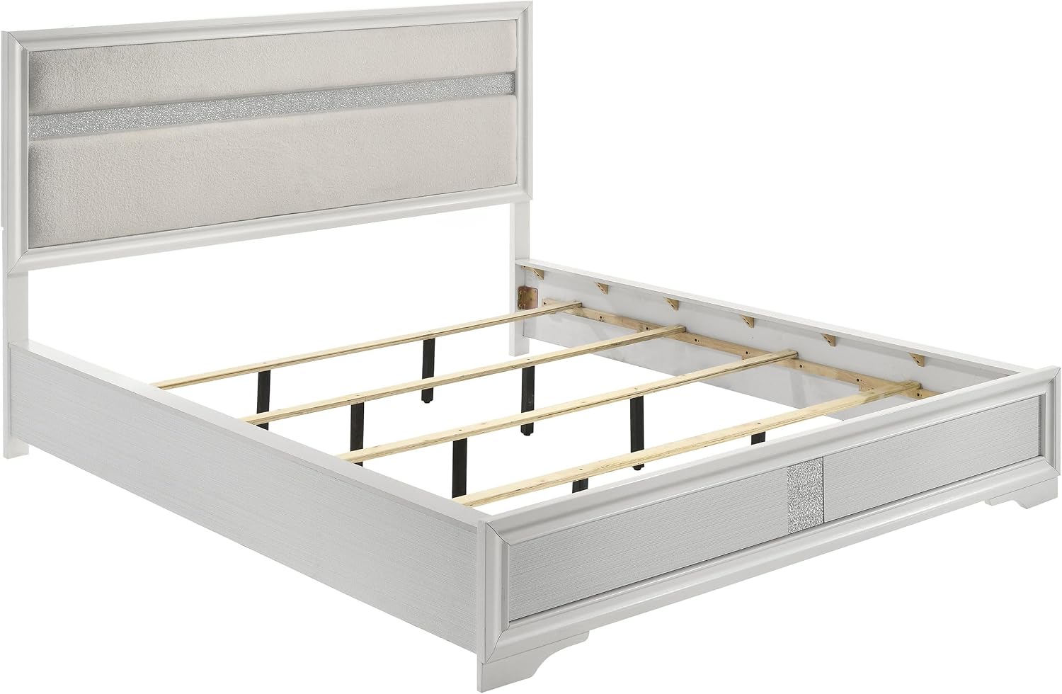 Coaster Home Furnishings Miranda Contemporary 5-Piece Bedroom Set Fabric Upholstered California King Size Panel Bed Frame 54-inch Headboard White 205110KW-S5