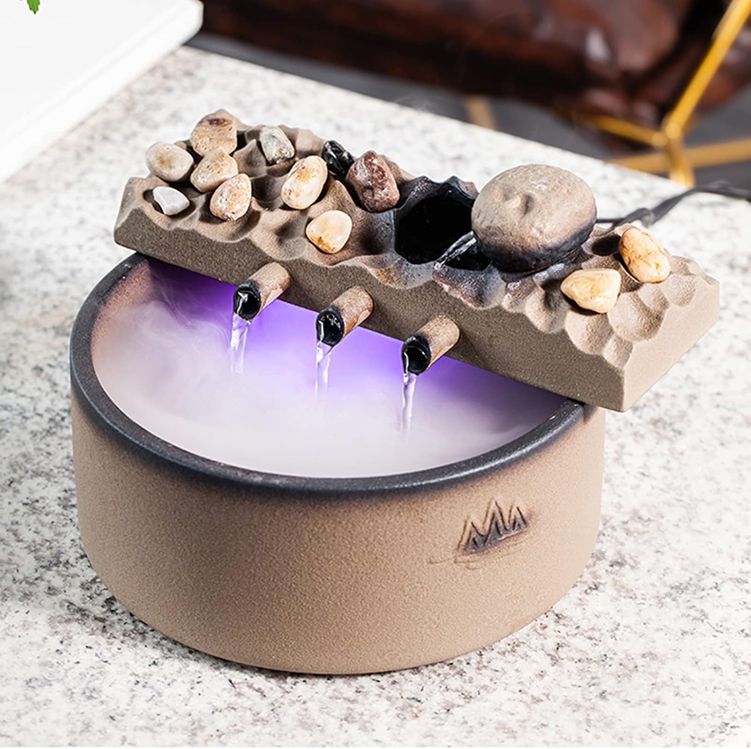 Tabletop Water Fountain Tabletop Fountain Waterfall Fountain Office Ceramic Tabletop Fountains for Home Office Decor Includes Water Mist Machine and Pump Indoor Fountain