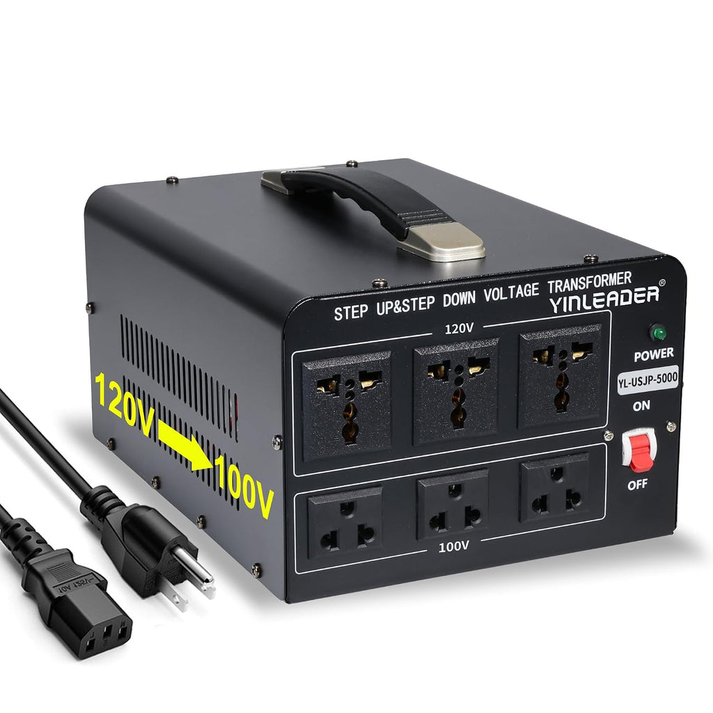Yinleader 120V to 100V US to Japan Voltage Converter Step Down/Up Transformer for Japanese Industrial or High-Power Use in US(5000W)