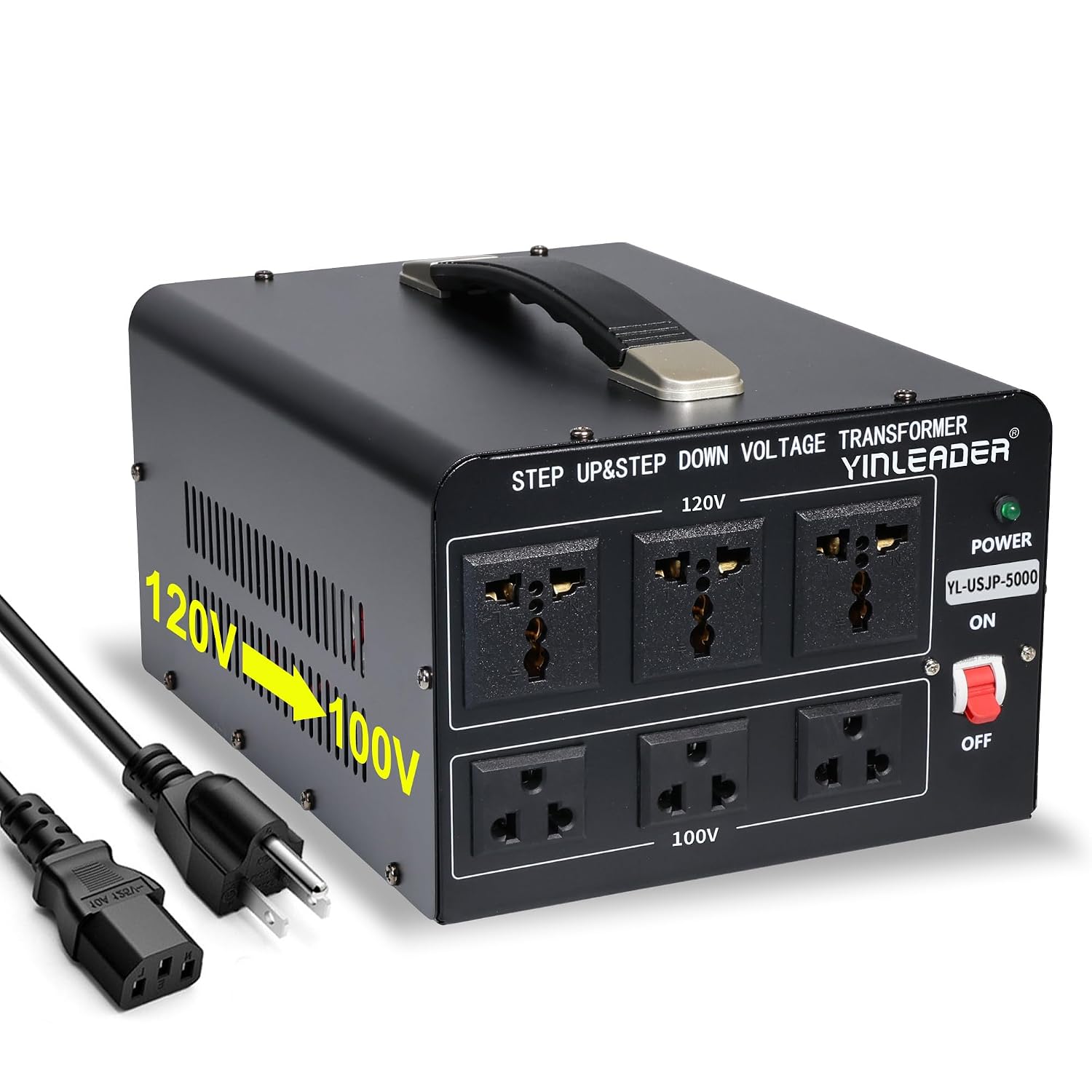 Yinleader 120V to 100V US to Japan Voltage Converter Step Down/Up Transformer for Japanese Industrial or High-Power Use in US(5000W)
