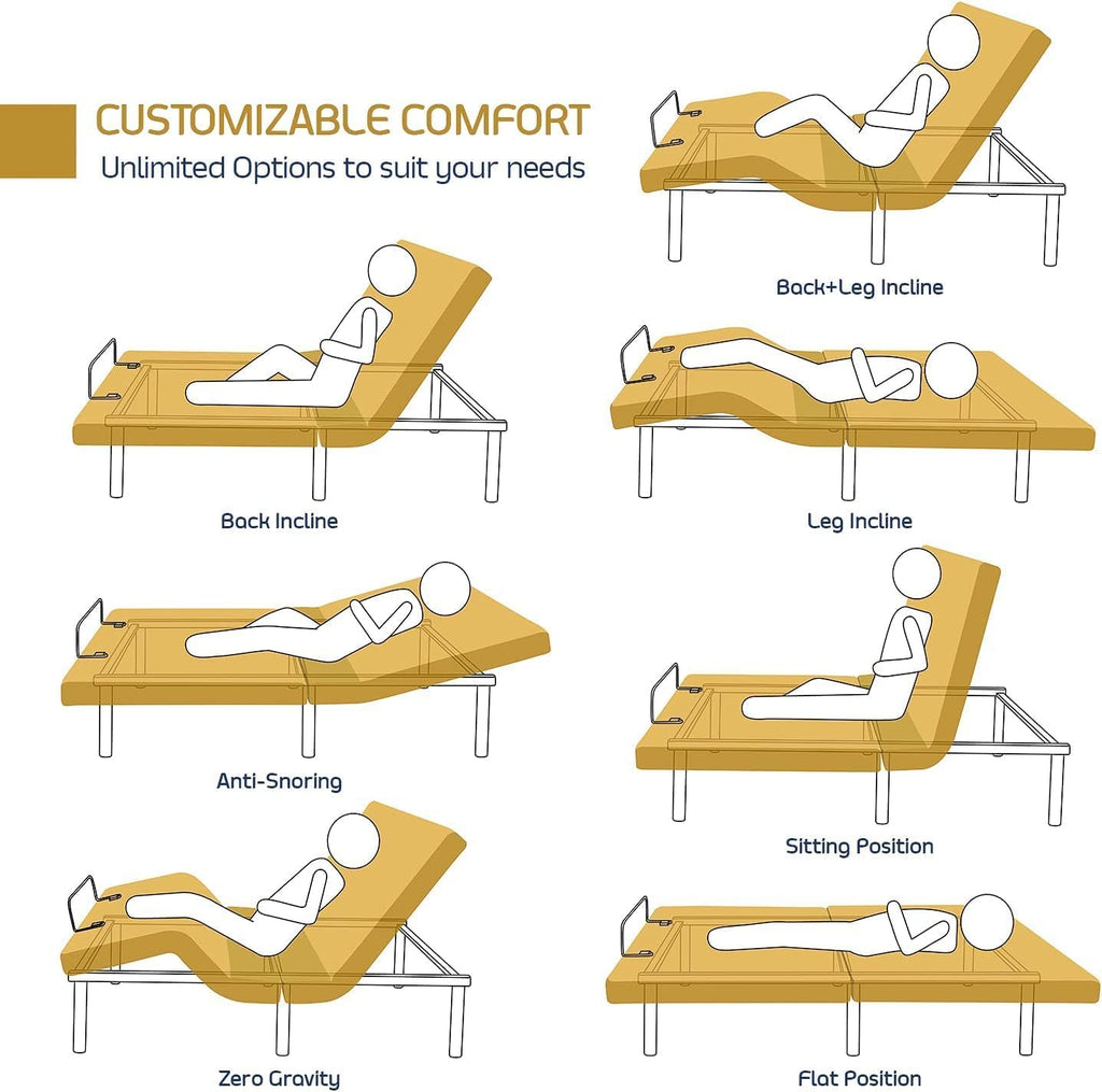 Nestl Queen Size Adjustable Massage Bed Frame with 12 Inch Green Tea Mattress and 4 Piece Bed Sheets Set - Adjustable Bed Base with Wireless Remote, USB and Head & Foot Massage - Fast & Easy Assembly