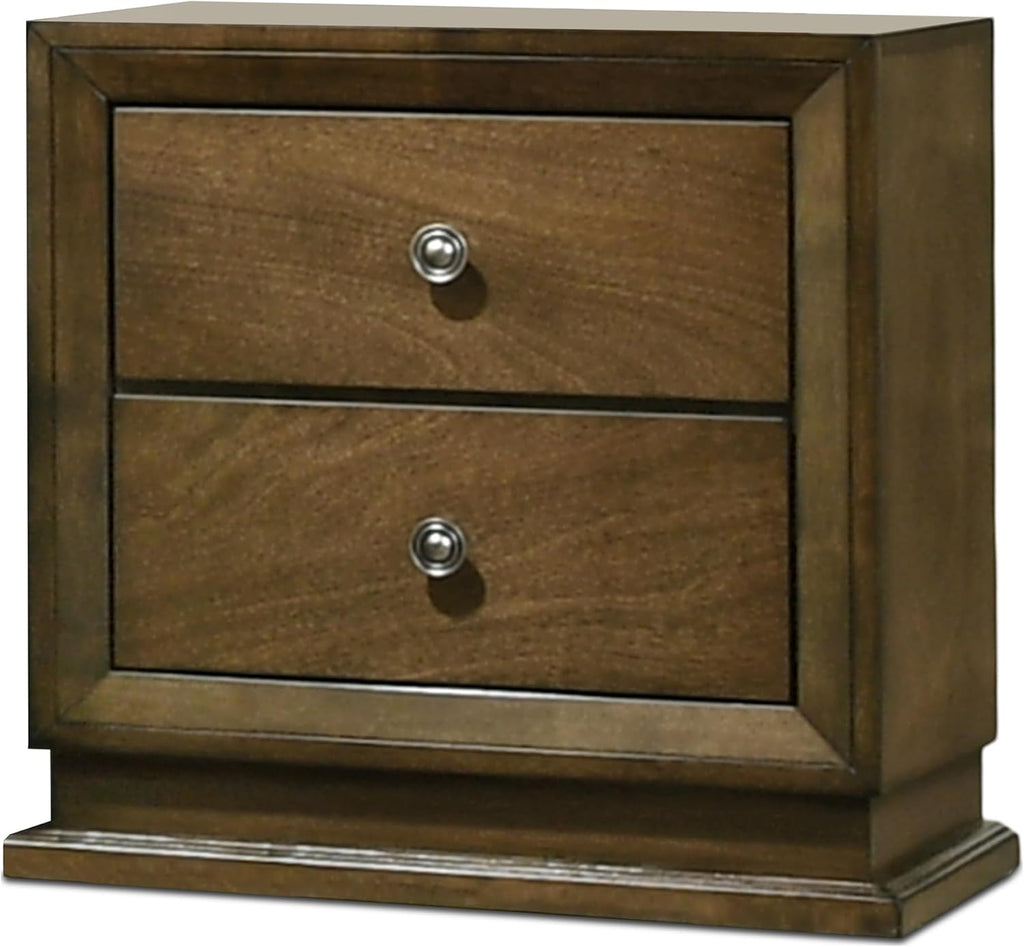Furniture of America Extan Modern Solid Wood 5-Piece Bedroom Set with Beveled Corner, Metal Center Glide, Zinc Iron Bronze Knobs, Box Spring Needed, Queen, Walnut