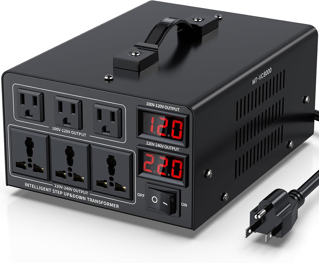 8000W Voltage Converter Transformer(110V to 220V or 220V to 110V) Step Up/Down Converter 110/120 Volt - 220/240 Volt w/US Power Cord,Circuit Breaker Protection, LCD Screen Display