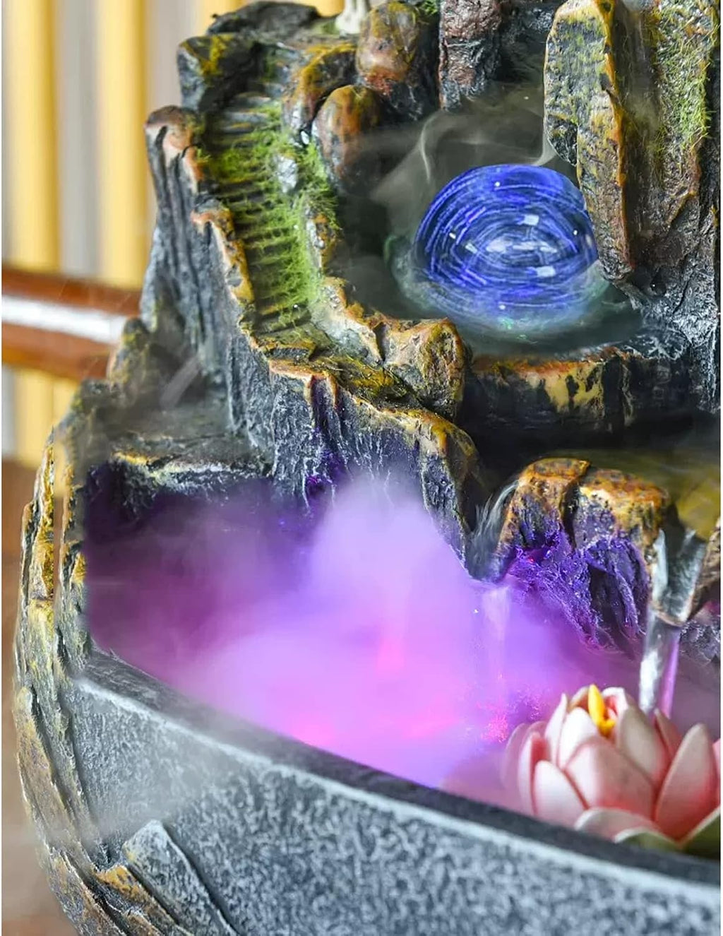 Desktop Fountain Tabletop Water Fountain with Cascading Rock Waterfall and Rockery Stream Zen Meditation Indoor Feature with Automatic Pump for Home Office Bedroom Desk Decoration(Medium)