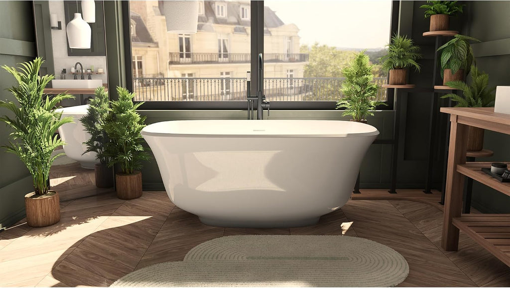 Elegance 59 in. L x 31 in. W x 23-5/8 in. H Freestanding Acrylic Bathtub, Brushed Nickel Drain