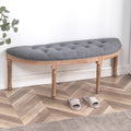 Half Moon Solid Wood Vanity Bench,Vintage French Upholstered Entryway Bench,Comfy Tufted Piano Benches Ottoman for Bedroom Living Room Hallway (49.21' W×16.54' D×18.5' H, Linen Cotton C Gray)