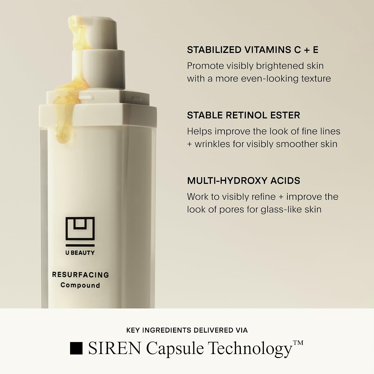 U Beauty Resurfacing Compound Serum - Renew & Illuminate Face Serum - Advanced 8-in-1 Formula with Vitamin C, Retinol, Hyaluronic Acid, & Peptides - Targets Fine Lines, Pores- 1.0 fl.oz