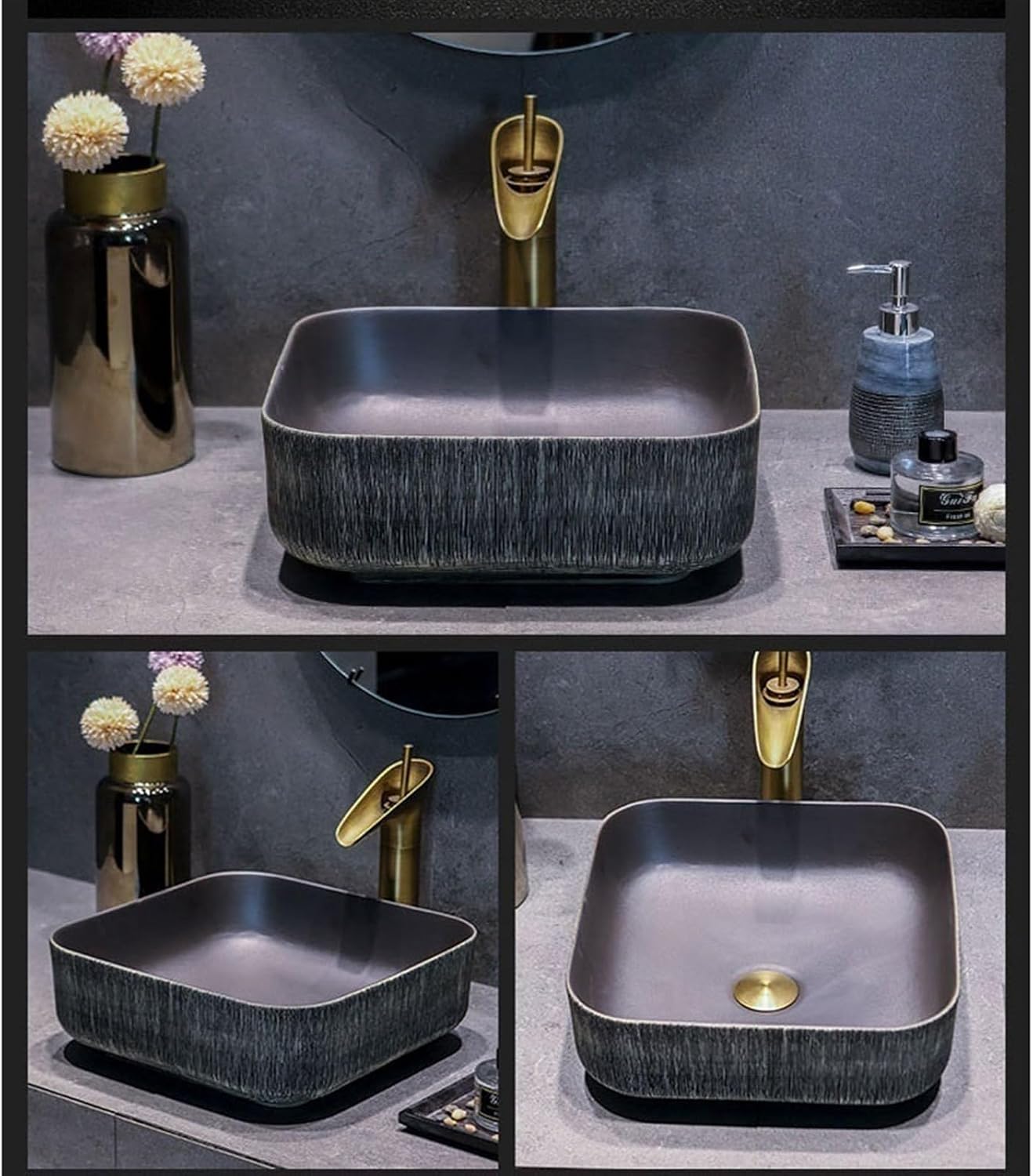 Vanity Sink Art Basin Simple Round Washbasin Retro Bathroom Sinks Outdoor Patio Washbasin High-Grade Ceramic Countertop Basin with Accessories Bathroom Sink