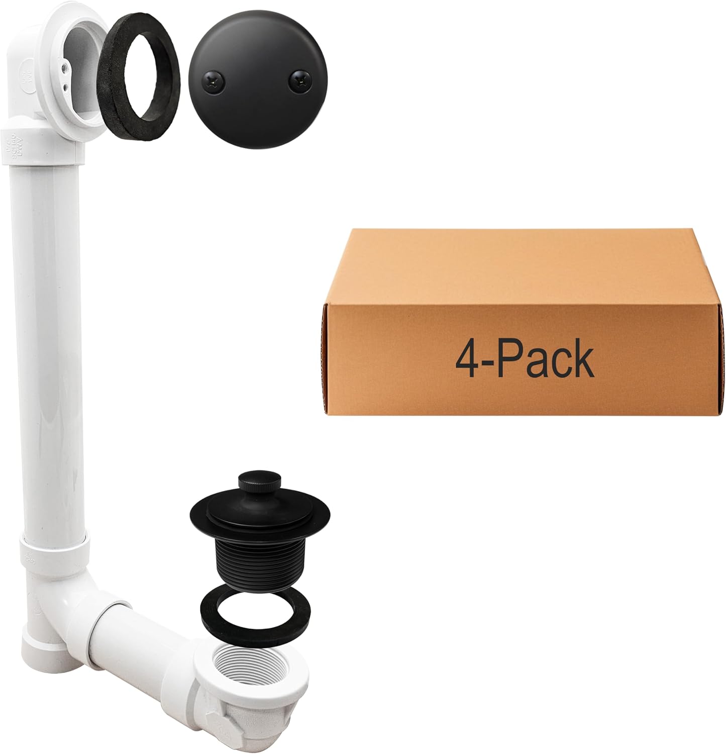 Westbrass D4942-4-62 1-1/2' x 12' Bath Waste & Overflow Assembly with Two-Hole Faceplate Cover and Twist & Close Drain Plug - Sch. 40 PVC, Matte Black (4-Pack)