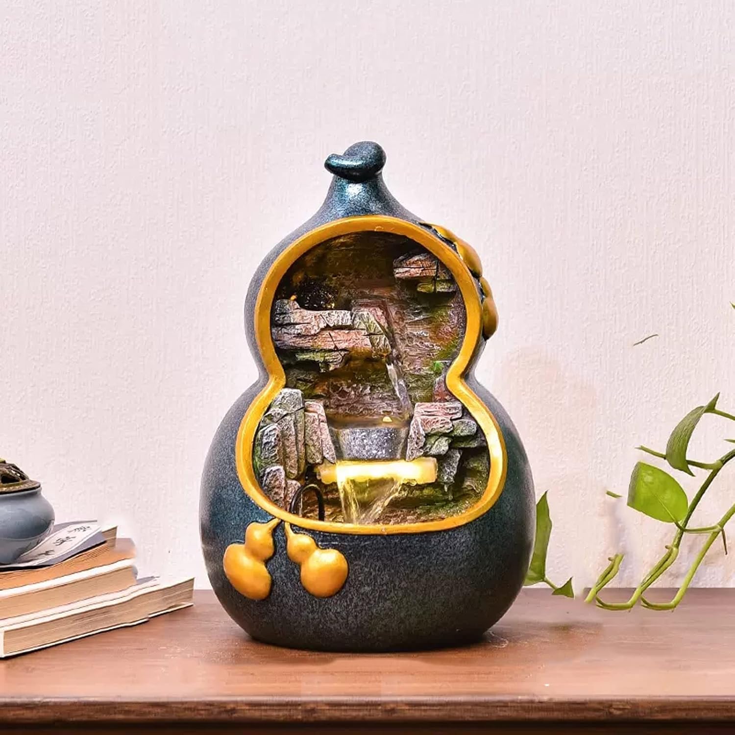 Desktop Fountain Indoor Resin Tabletop Fountain Gourd Flowing Water Decoration Feature Living Room Desktop Housewarming Opening Home Office Desk