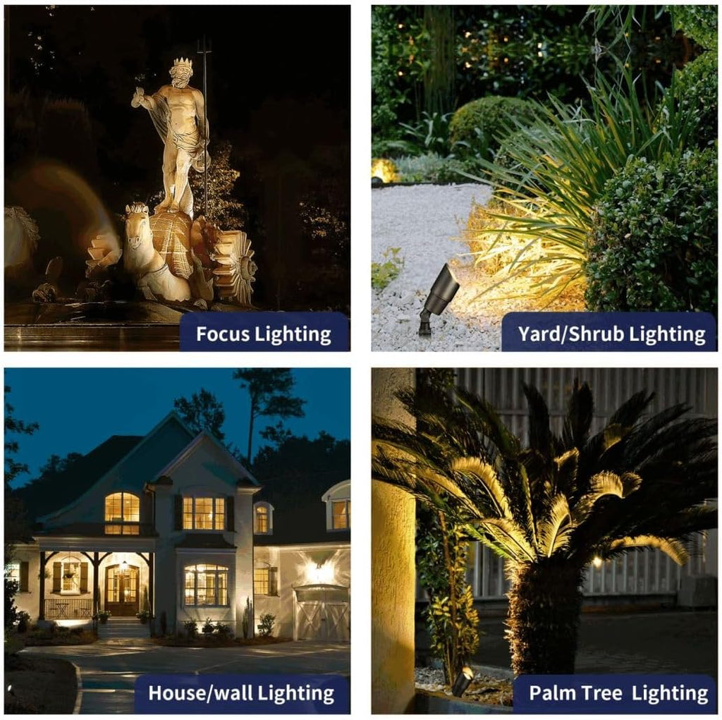 Gardenreet Brass Low Voltage Landscape Spotlights(6-Pack) Kit 12V LED with 100 Feet Wire and 30Pack Connectors for Outdoor Yard Garden Patio Without Transformer
