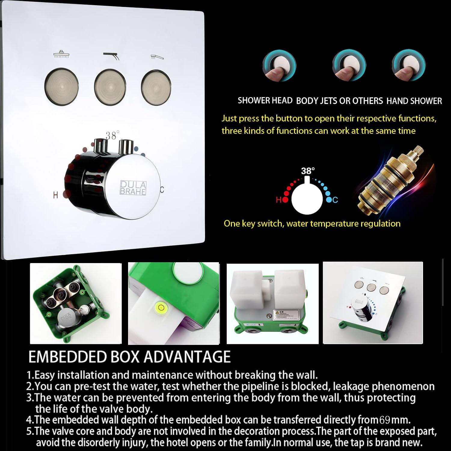 Chrome Thermostatic Shower System Fixture Set With Waterfall Rain Shower Head and Handheld (Can Use All Options at A Time)