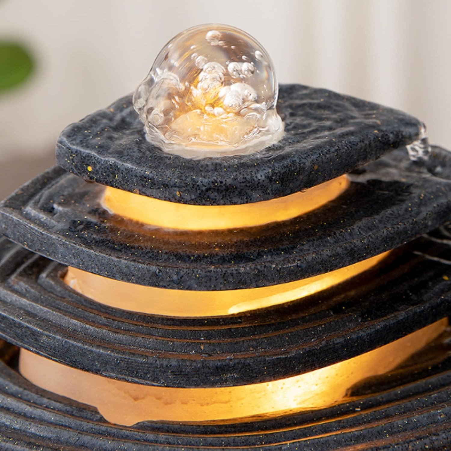 Tabletop Water Fountain Black Indoor Tabletop Water Fountain with LED Lights Rolling Ball Relaxation Tabletop Fountain Waterfall Home Decor Table Centerpiece, Small Desktop Size Indoor Fountain