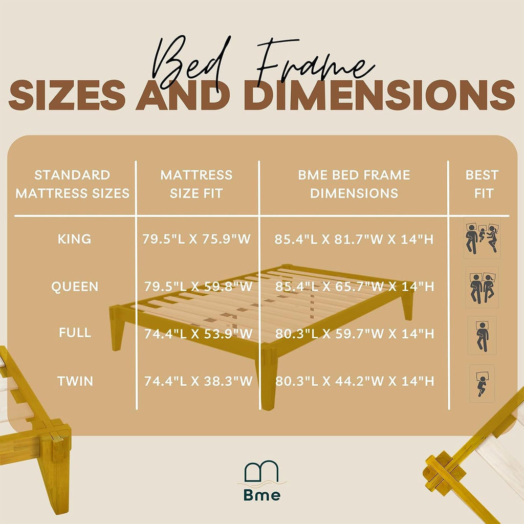 Bme Chalipa 14' Queen Bed Frame - Solid Wood Platform Bed - Japanese Joinery Bed Frame - Wood Slat Support - No Box Spring Needed - Easy Assembly - Minimalist & Modern Style, Golden Natural
