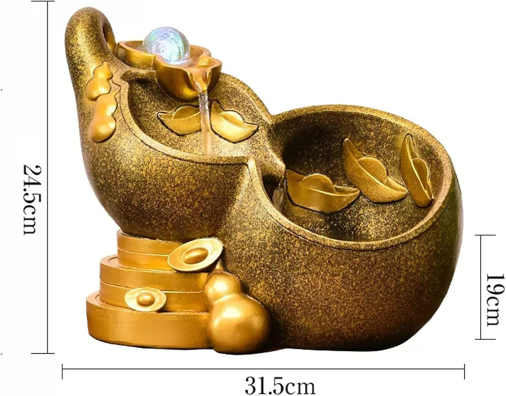 Tabletop Water Fountain Indoor Fountain Tabletop Fountain Resin Golden Gourd Mini Waterfall Fountains Water Feature Feng Shui Zen Meditation Desktop Fountain with Rolling Ball for Home Office Decor In