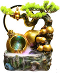 Tabletop Fountain Tabletop Water Fountain Resin Relaxation Meditation Desktop with Golden Gourd and Artificial Bonsai Design, Indoor Waterfall Feature for Home Office Decor(Small)