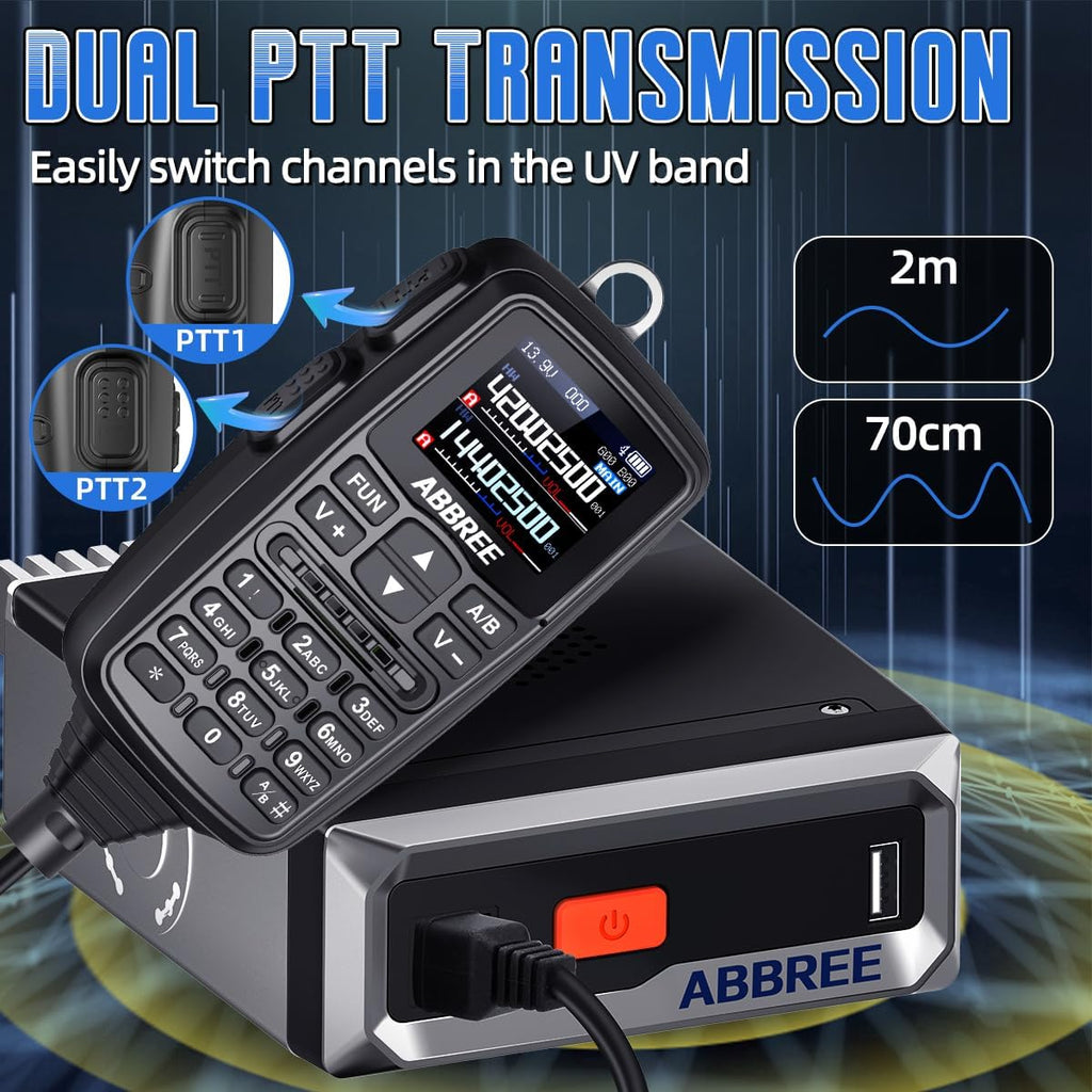ABBREE Mobile Ham Radio 30W GPS Dual Band 136-174MHZ/400-480MHZ NOAA VHF/UHF Long Range Base Station Two Way Radio with Speaker Mic,Air Band,Dual PTT,DTMF,500Channels for Car Vehicle Radios