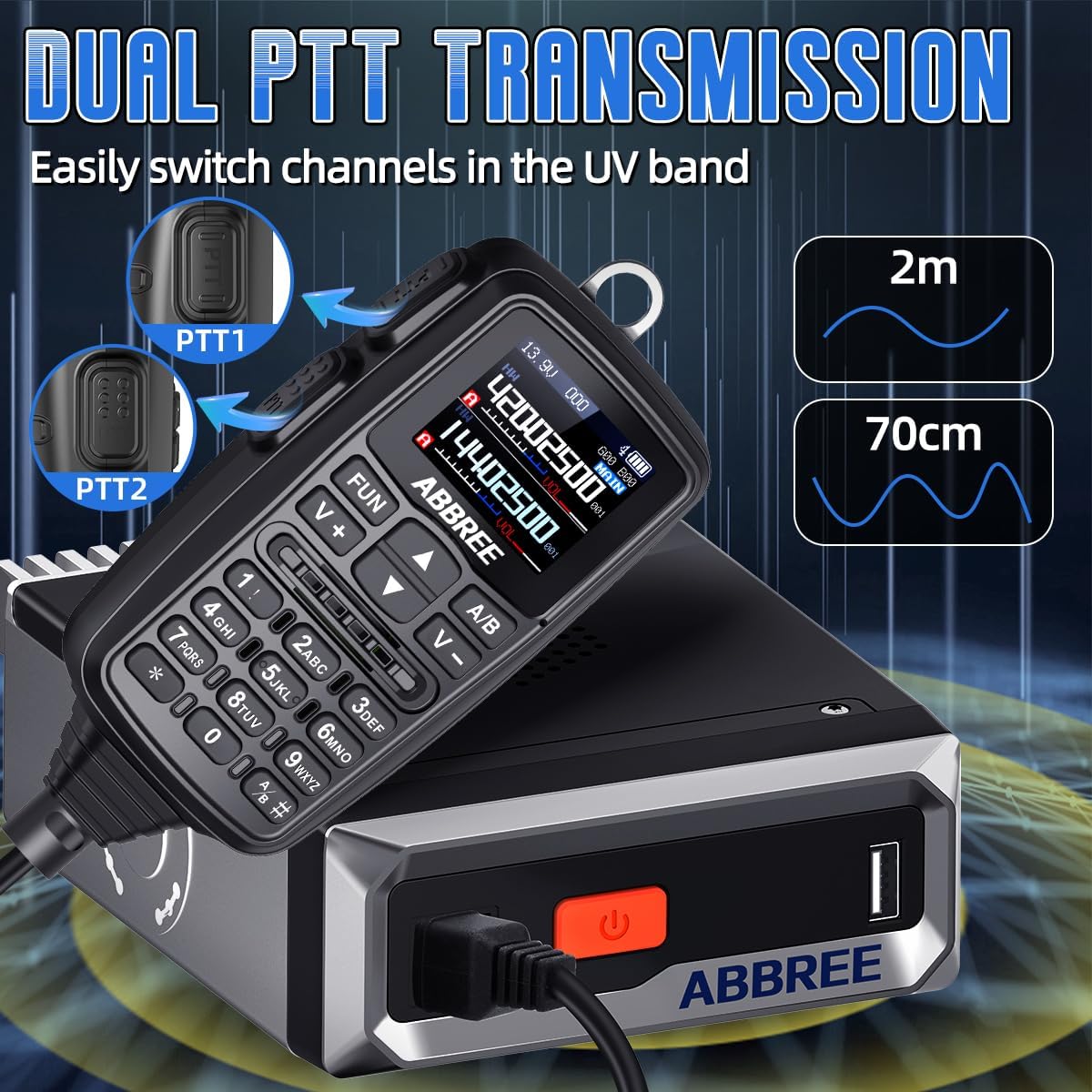 ABBREE Mobile Ham Radio 30W GPS Dual Band 136-174MHZ/400-480MHZ NOAA VHF/UHF Long Range Base Station Two Way Radio with Speaker Mic,Air Band,Dual PTT,DTMF,500Channels for Car Vehicle Radios
