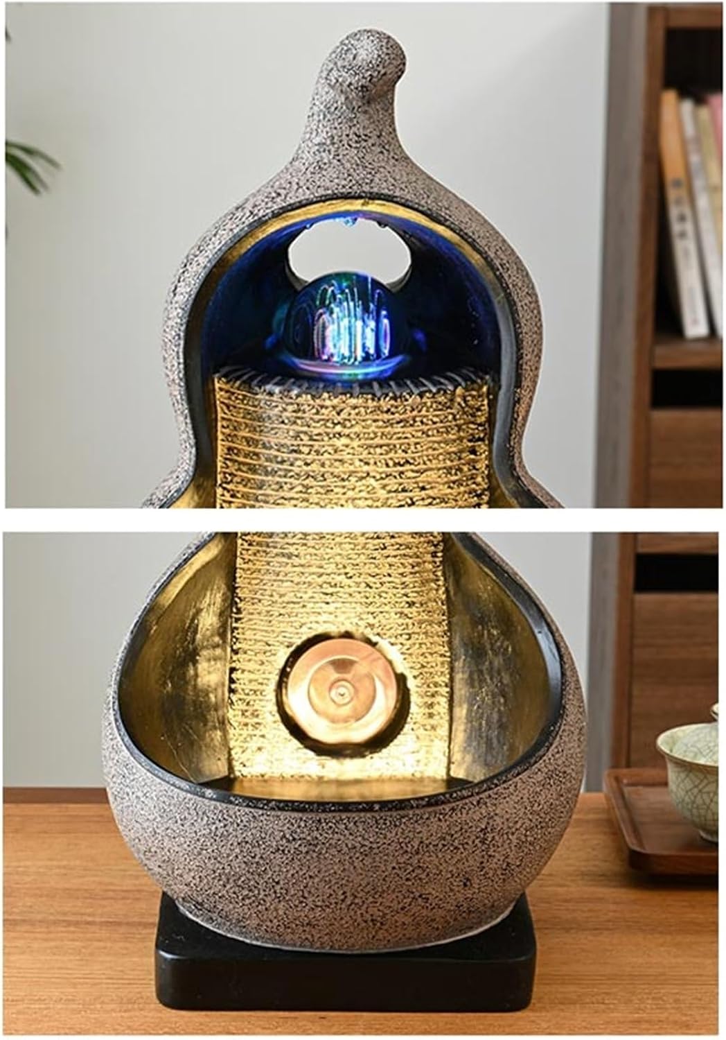 Tabletop Fountain Resin Tabletop Fountain Circulating Waterscape Decoration for Home and Office(Blue)
