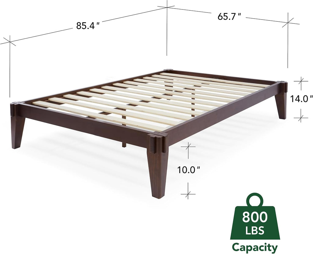 Bme Chalipa 14' Queen Bed Frame - Solid Wood Platform Bed - Japanese Joinery Bed Frame - Wood Slat Support - No Box Spring Needed - Minimalist & Modern Style, Walnut