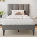 VECELO Twin Size Bed Frame with Upholstered Headboard, Heavy-Duty Bedframe with Wooden Slats & Steel Framework, Easy Assembly, Dark Grey