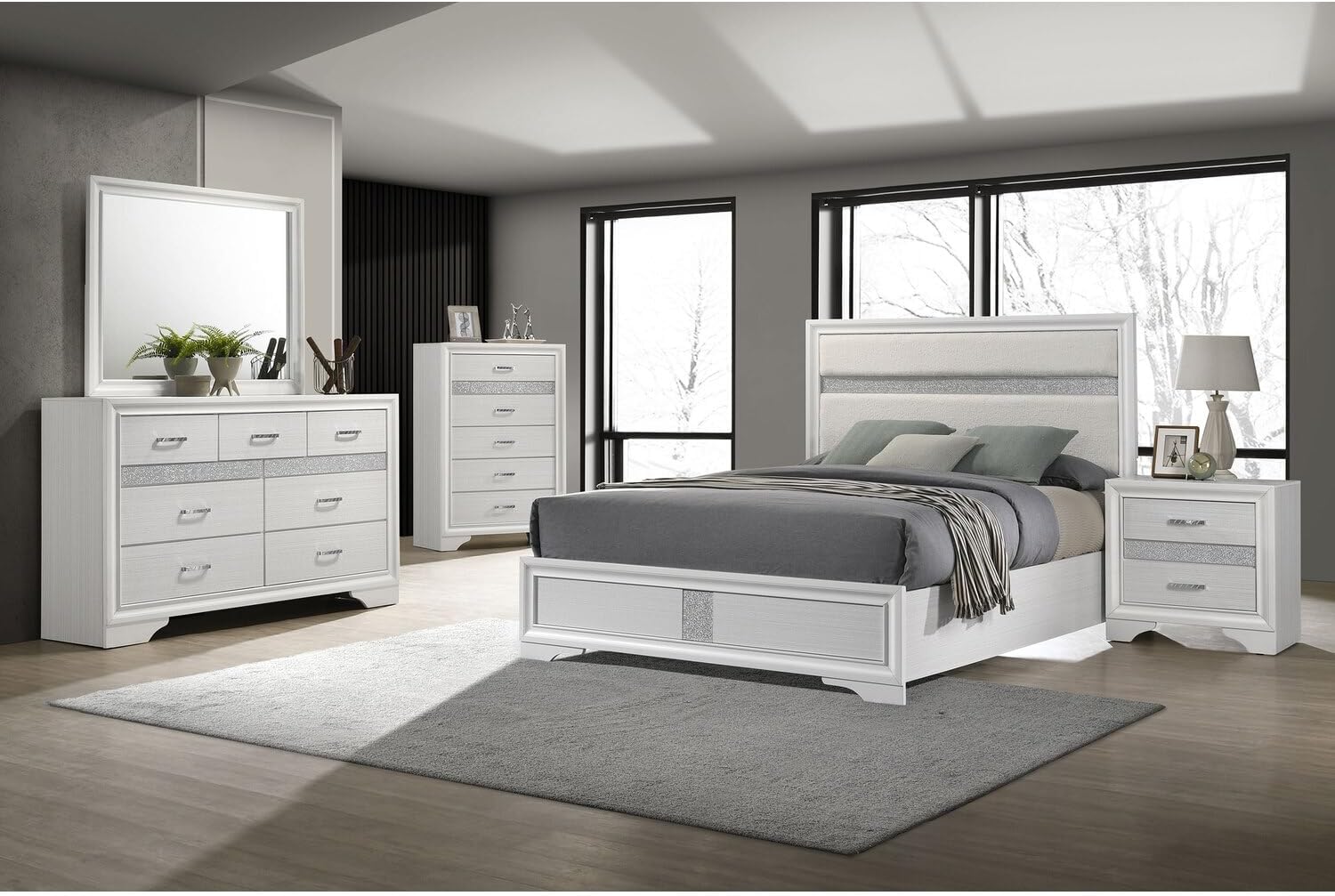 HomeStock Naturally Nice 5-Piece Eastern King Bedroom Set White