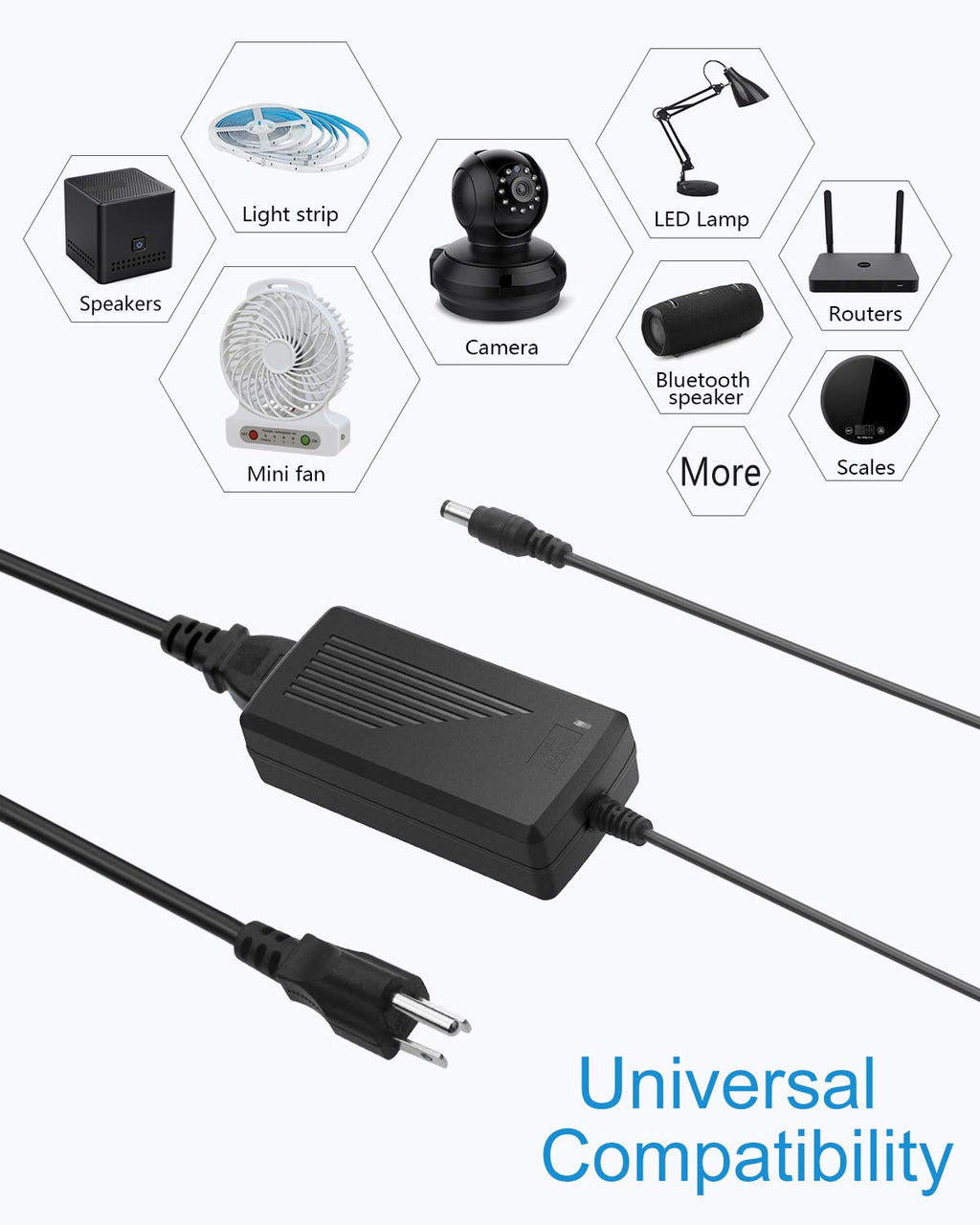 ALITOVE 12 Volt Power Supply 12V 5A Power Adapter AC 100-240V to DC 12V 60W Converter LED Driver Transformer with 5.5x2.5mm Plug for LED Strip Light CCTV Camera Webcam Router Radio transceiver,10pack