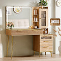 Arulvmrn Vanity Desk with 29.53' HD Lighted Mirror, 47.24' Big Modern Vanity Desk with Mirror and Lights, Makeup Vanity with 5 Drawers and Storage Shelves and Charging Station, Oak