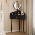 ARTETHYS Corner Vanity Desk with Retractable and Rotating Mirror and Lights Small Modern Black Makeup Vanity Set with Glass Top for Women Compact Girls Dressing Table with Storage for Small Space