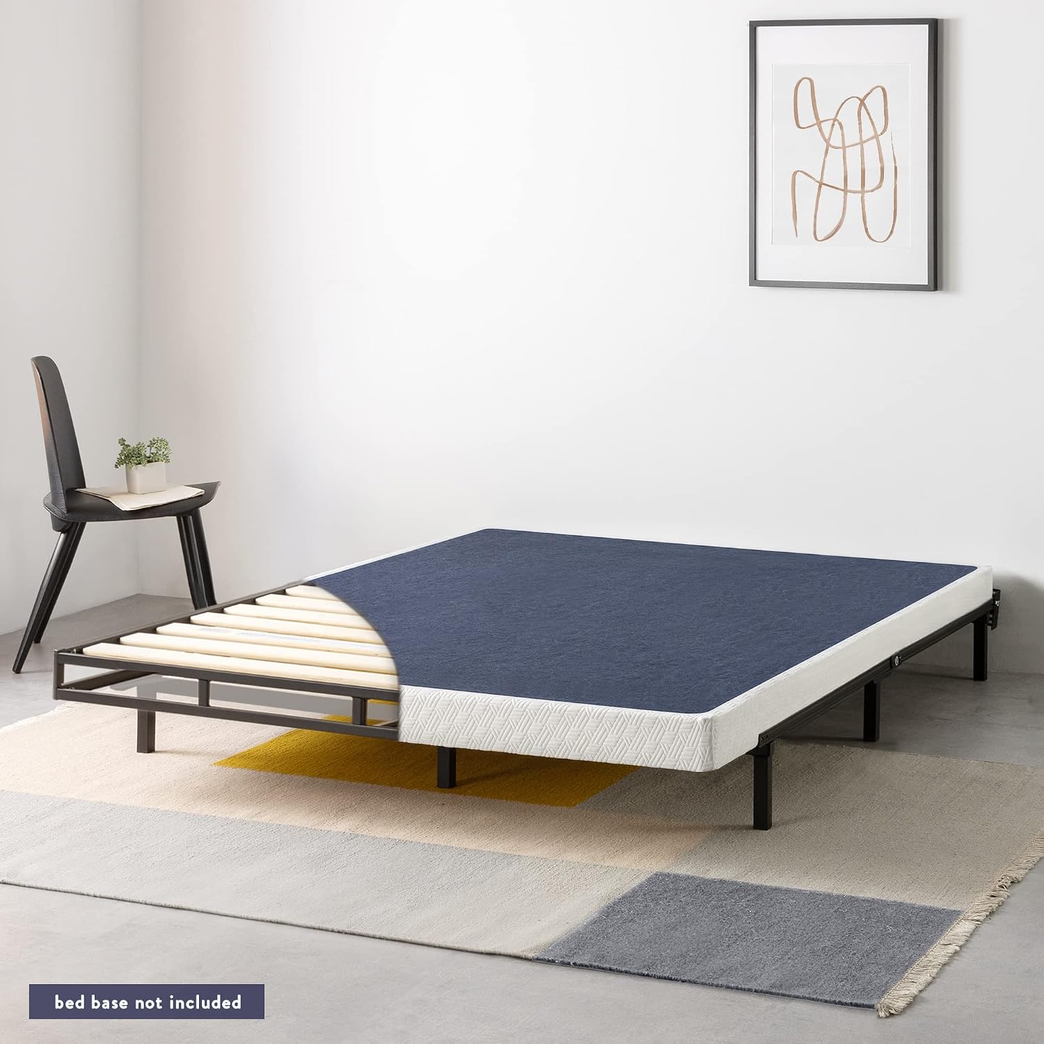 Best Price Mattress 4 Inch Metal Box Spring with Wood Slats, Full, Blue