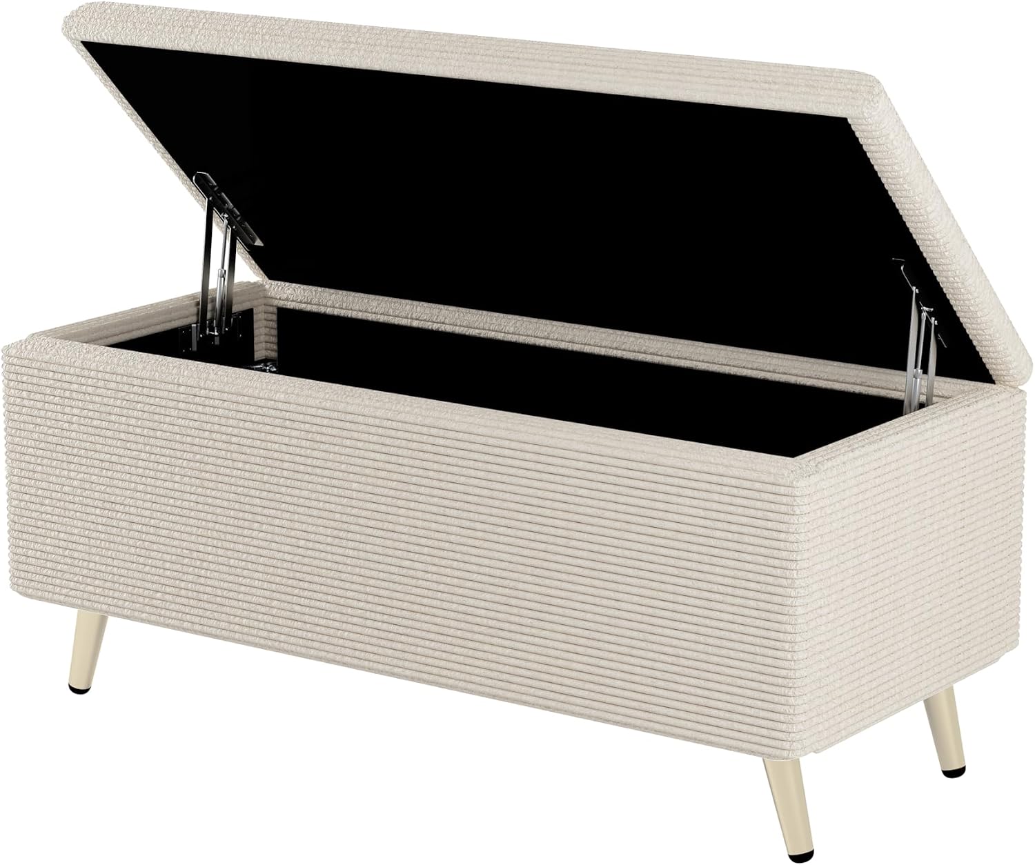 Modern 2-Pieces Bedroom Sets, Corduroy Queen Size Platform Bed with Storage Ottoman, Upholstered Platform Bed Frame with Horizontal Stripe Headboard and Metal Legs, Sturdy Slats Support (Beige-D)