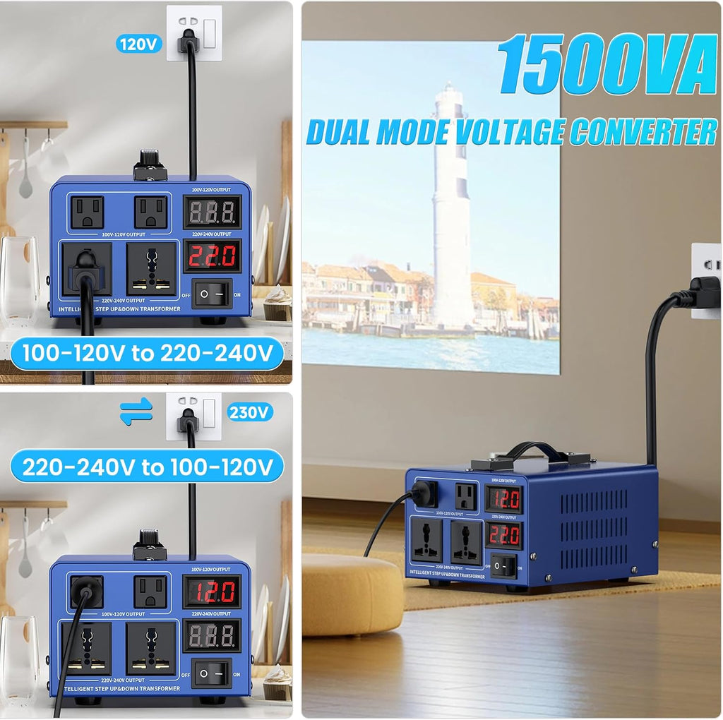 6000 watt Voltage Conversion Transformer Heavy-Duty Step-up/Step-Down AC 110V/120V/220V/240V Power Conversion, with resettable Circuit Breaker Protection, with US Power Cord, LCD Display