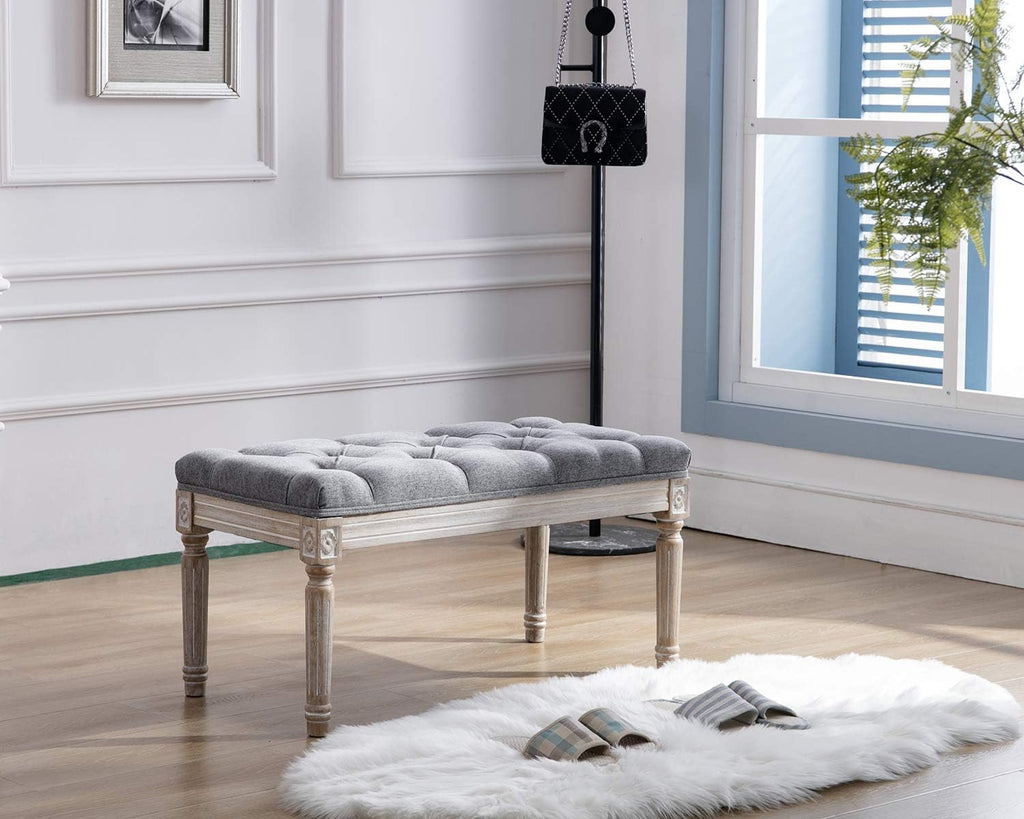 Kmax Tufted Entryway Bench, Upholstered Rustic Ottoman Bench, 31.5' x 15.75' x 15.7' Gray
