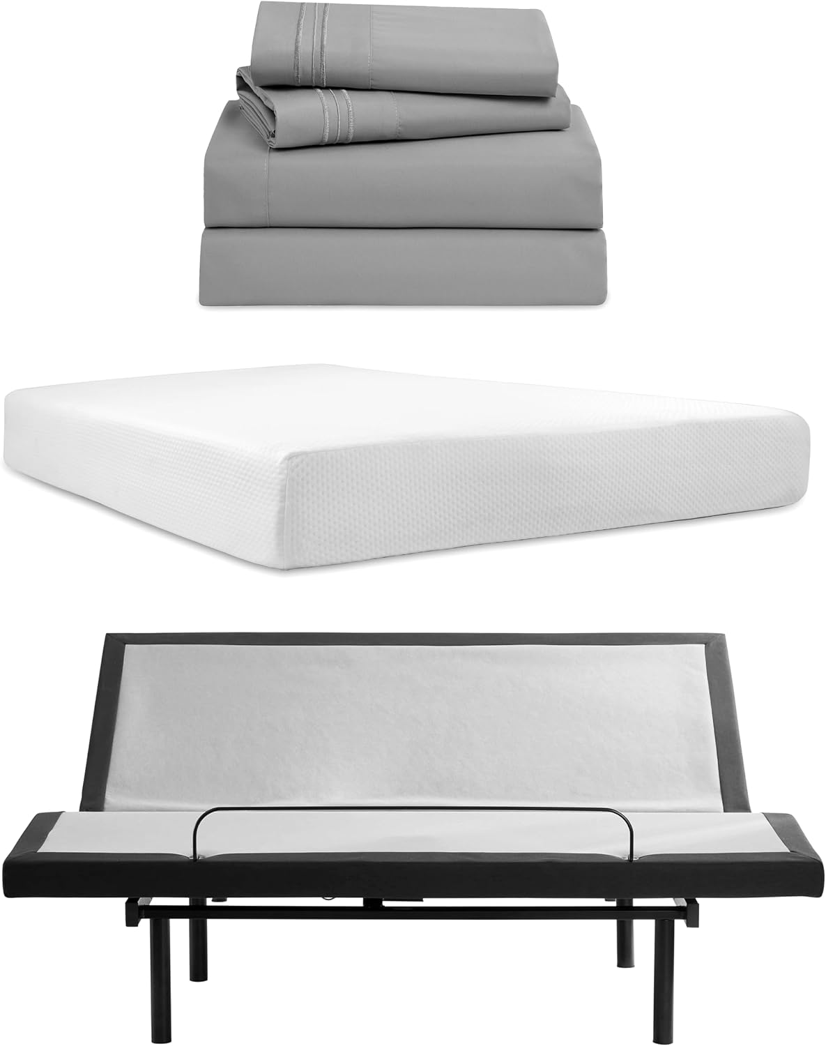 Nestl Queen Size Adjustable Massage Bed Frame with 12 Inch Green Tea Mattress and 4 Piece Bed Sheets Set - Adjustable Bed Base with Wireless Remote, USB and Head & Foot Massage - Fast & Easy Assembly