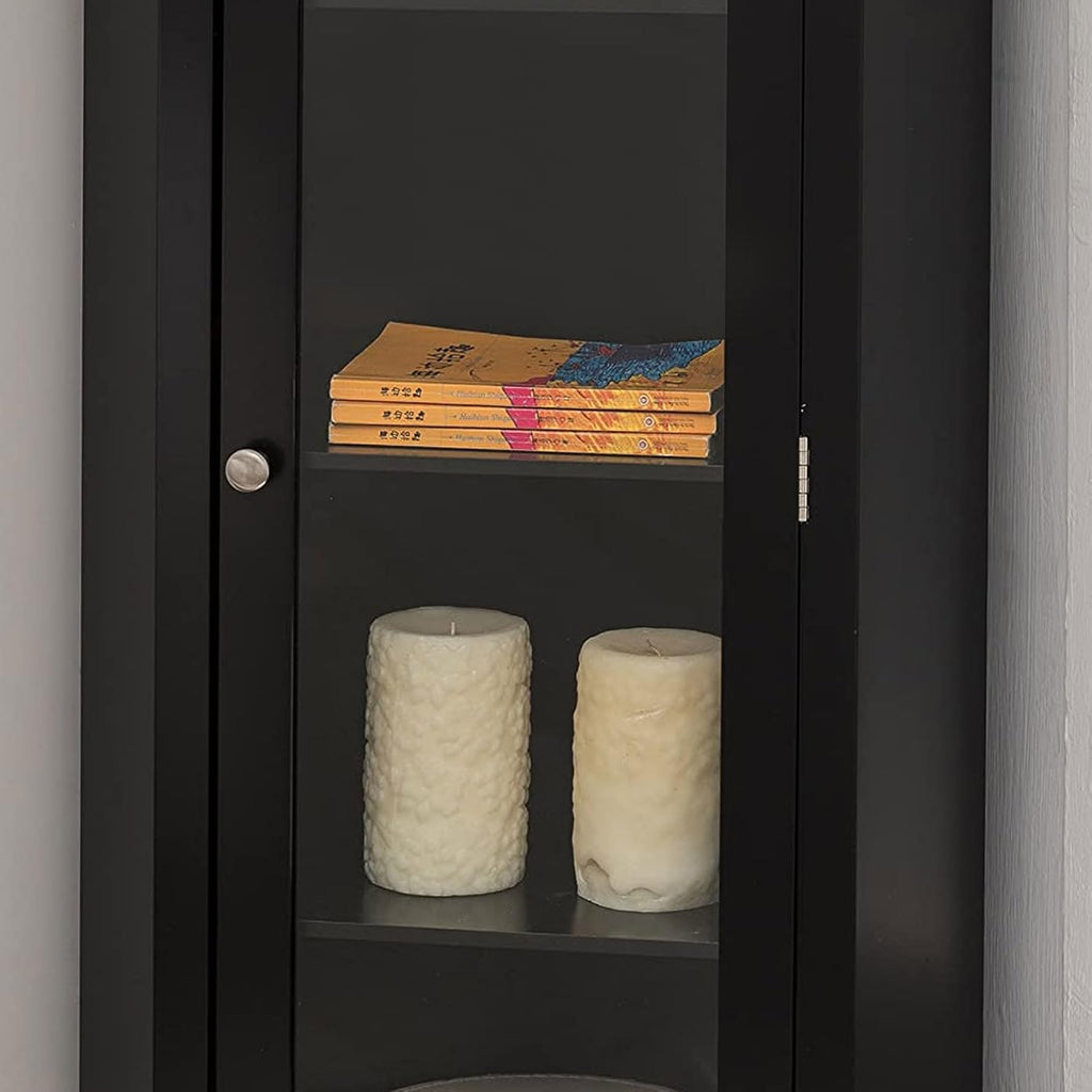 Kings Brand Furniture - Corner Curio Storage Cabinet with Glass Door, Black Finish