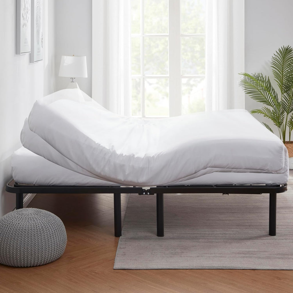 Nestl Queen Size Basic Adjustable Bed Base with 12 Inch Green Tea Mattress and 4 Piece Bedsheets Set - Motorized Head and Foot Incline with Wireless Remote